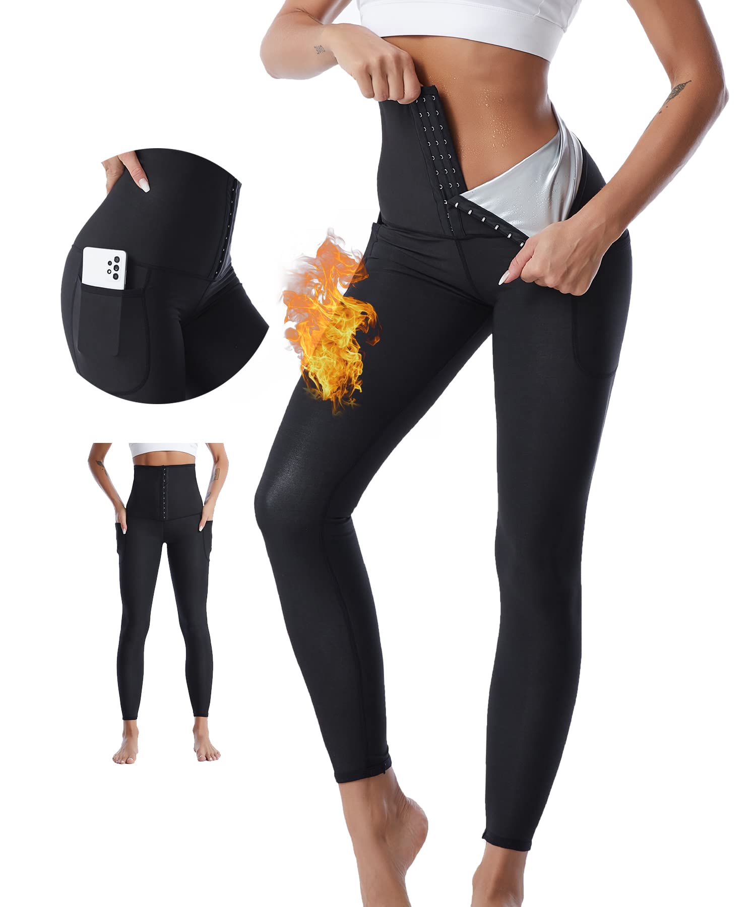 Merlvida Sauna Sweat Pants for Women High Waist Weight Loss Sauna Leggings with Pockets Waist Trainer Sweat Suit Tummy Contro Body Shaper Exercise Gym Yoga Fitness — image 1