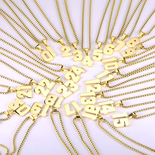 Number Necklaces Personalized Necklaces 18K Gold Plated Initial Number Pendant Stainless Steel Chain Sports Necklaces for Men Women3