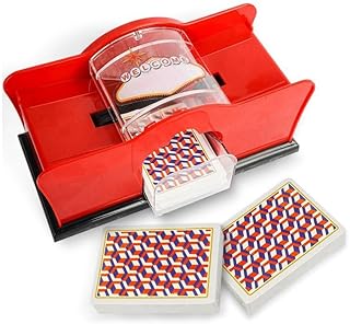 Manueller Kartenmischer mit 2 Decks, für UNO, Pokerspiele, Blackjack, Rommé, Phase 10, leise und einfach zu bedienen, handgekröpfter Kartenmischer für Standard- oder Bridge-Spielkarten (Rot)