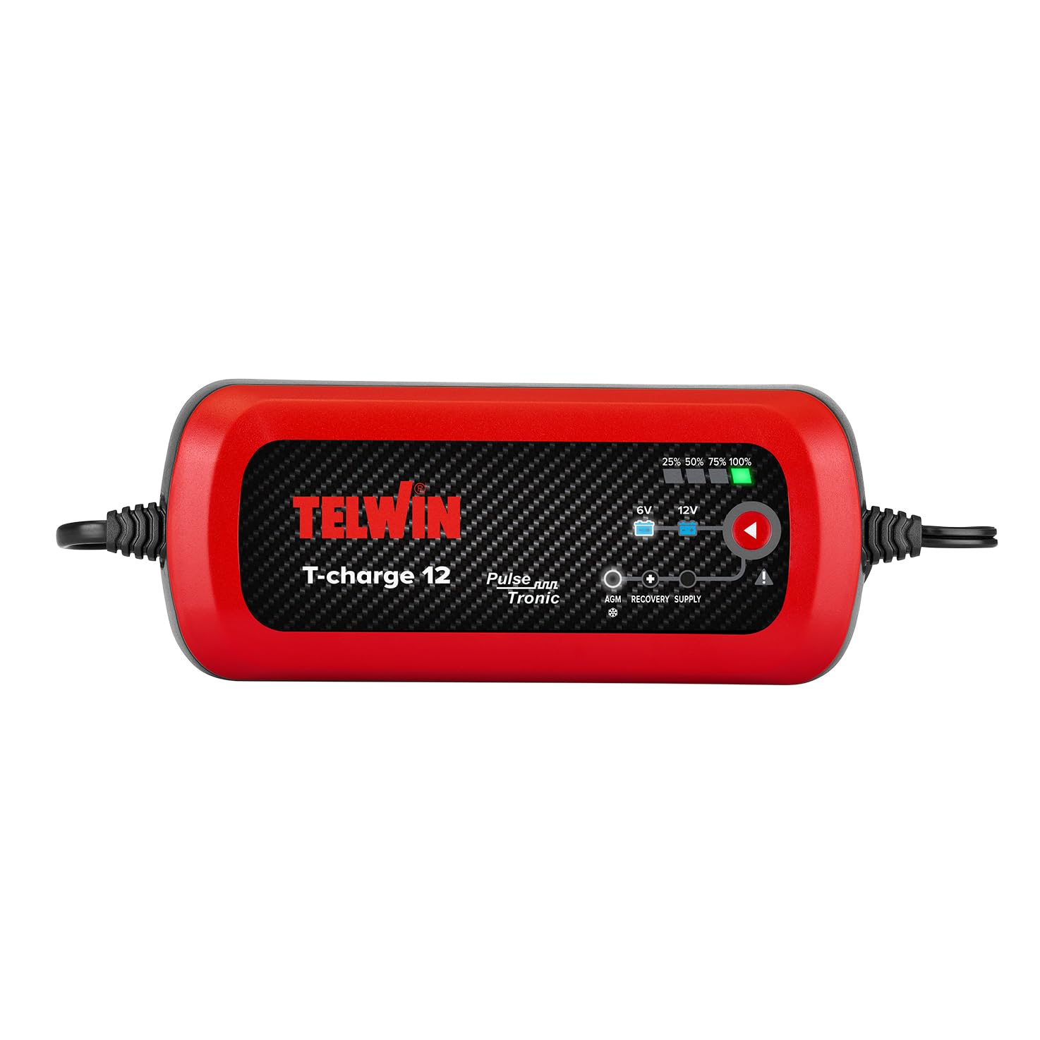 Telwin T-Charge 12 6/12 V wielofunkcyjna elektroniczna ładowarka do samochodów i motocykli, IP65, kable w zestawie.