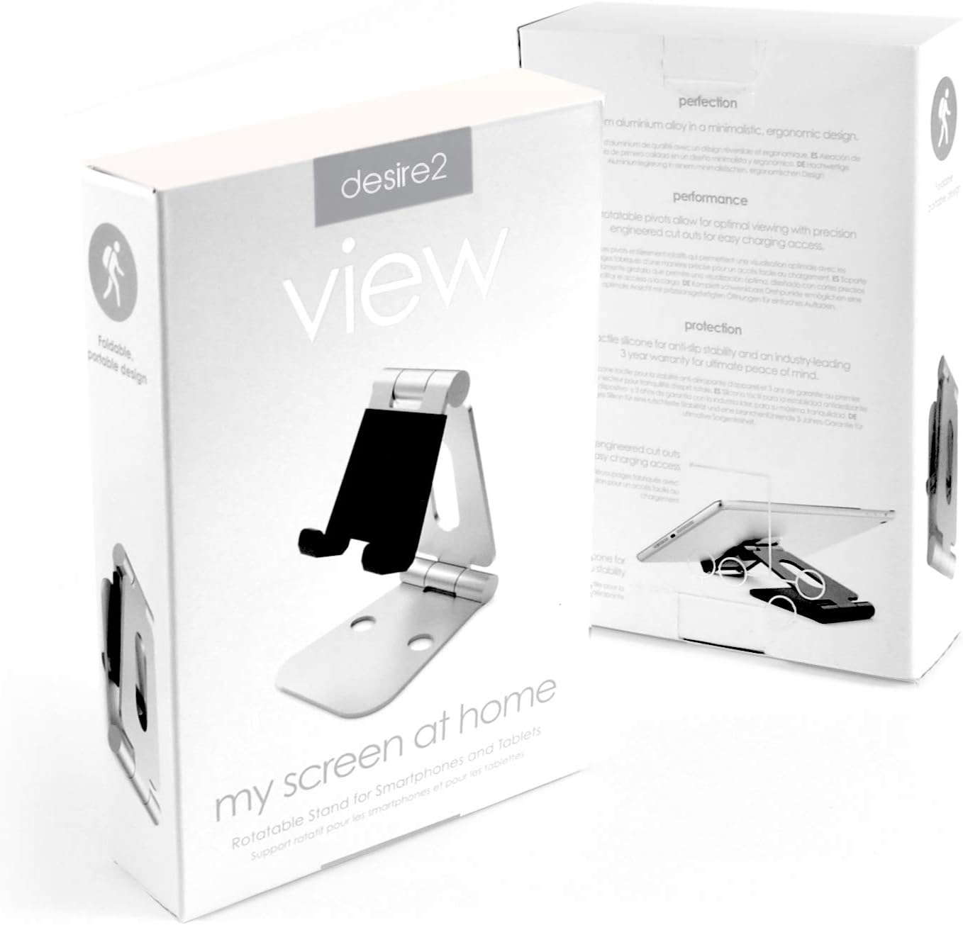 Desire2 Cell Phone Stand Adjustable for Desk, Dual Rotation Compatible with iPhone 13 12 11 Pro XS Max XR X 8 7 6 6s Plus SE SE2 5 5s - Silver