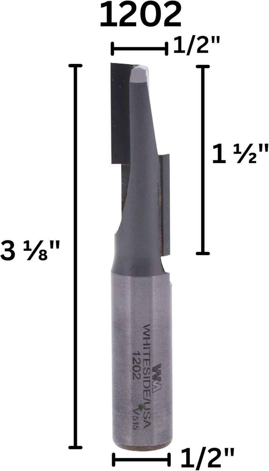 Whiteside Router Bits 1202 Stagger Tooth Straight Bit with 1/2-Inch Cutting Diameter and 1-1/2-Inch Cutting Length