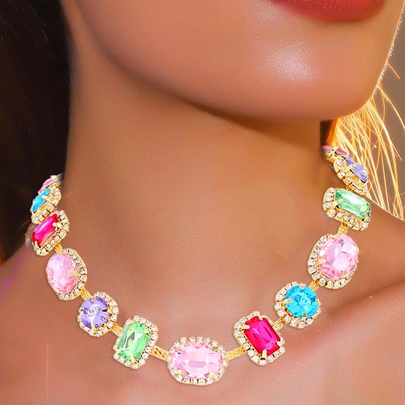 CLOACE Colorful Crystal Choker Necklace Sparkly Rhinestone Chokers Necklaces Chain Party Prom Neck Jewelry for Women4
