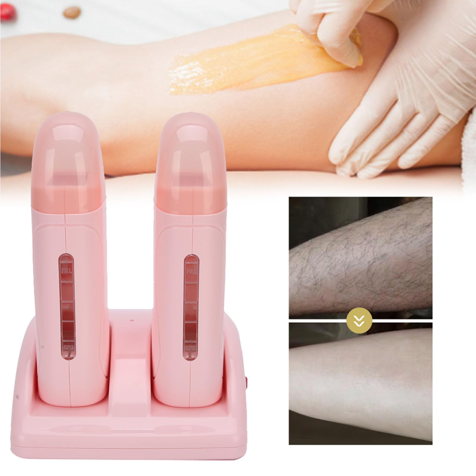 Scaldacera a rullo doppio per depilazione, scaldacera professionale, dispositivo per la depilazione a rullo, macchina per la depilazione, per una pelle liscia - Rosa (110V)
