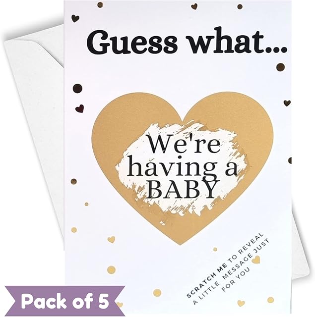 5 Pack Pregnancy Announcement Cards Baby Reveal Scratch Cards: Guess What... We're Having a BABY Surprise Novelty Gift Idea Scratchcards for New Dad Grandparents