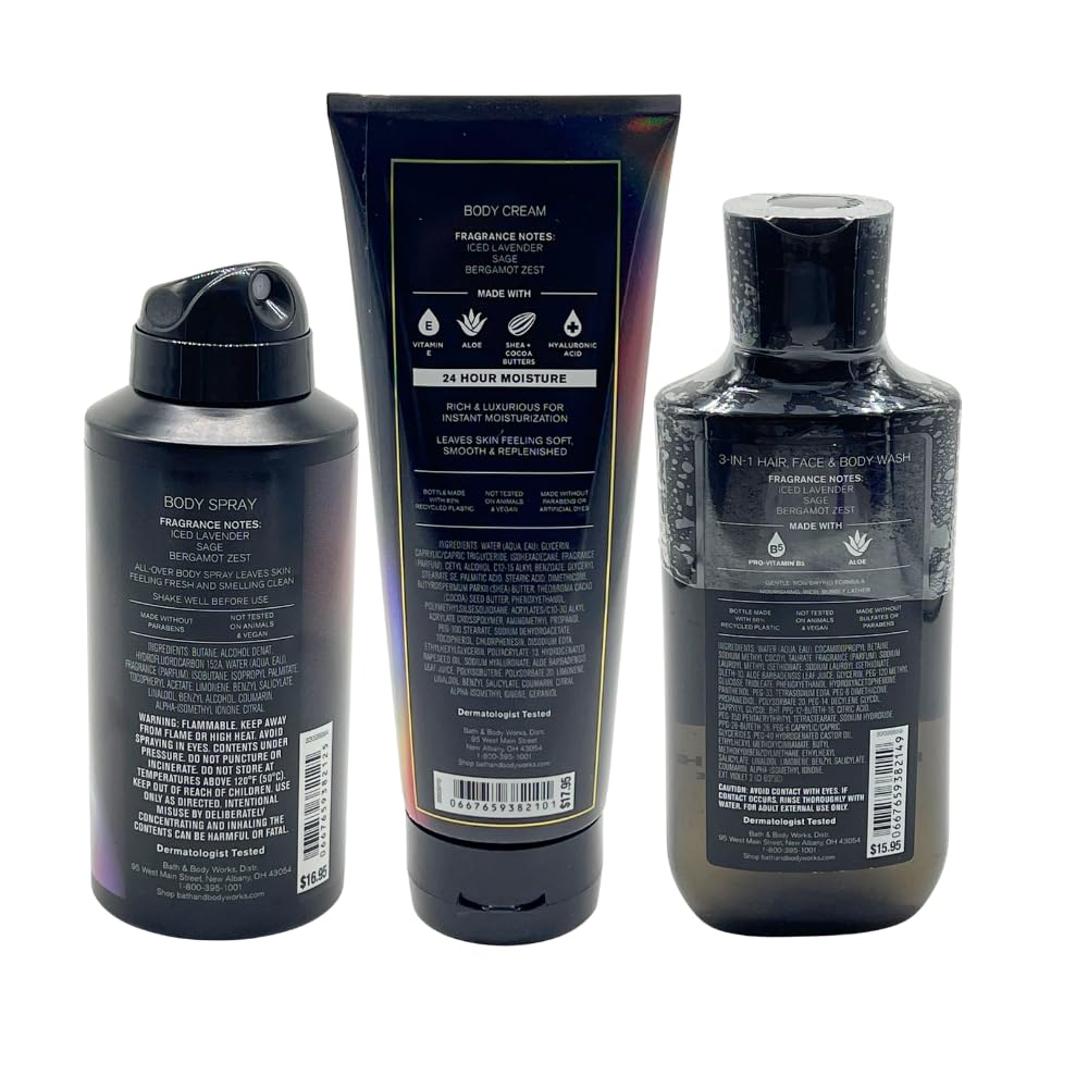 Bath & Body Works TO THE MOON Men's Body Spray, Body Cream & 3-in-1 Hair, Face & Body Wash- 3pc bundle Gift Set with a Blue Bow for Holidays - Full Size