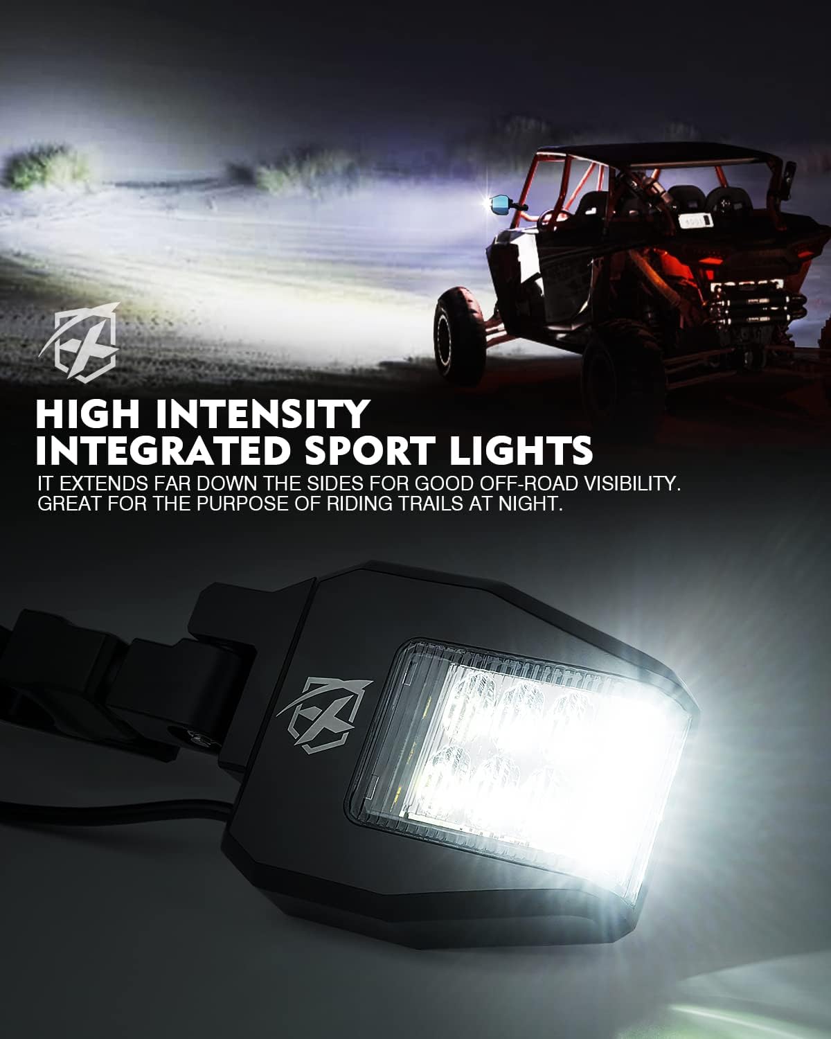 Xprite UTV Side View Mirrors Aluminium w/LED Spot Lights Clear Lens Compatible with 1.75"-2" Roll Cage Bar for Pioneer Polaris RZR Side by Side Can Am X3 Kawasaki Teryx Mule Yamaha Rhino Wolverine
