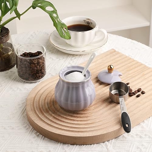 Miniatura 58 de Sweejar Royal Ceramic - Recipiente de azúcar de 8 onzas con cuchara y tapa, recipiente de sal de porcelana para sal, soporte para azúcar