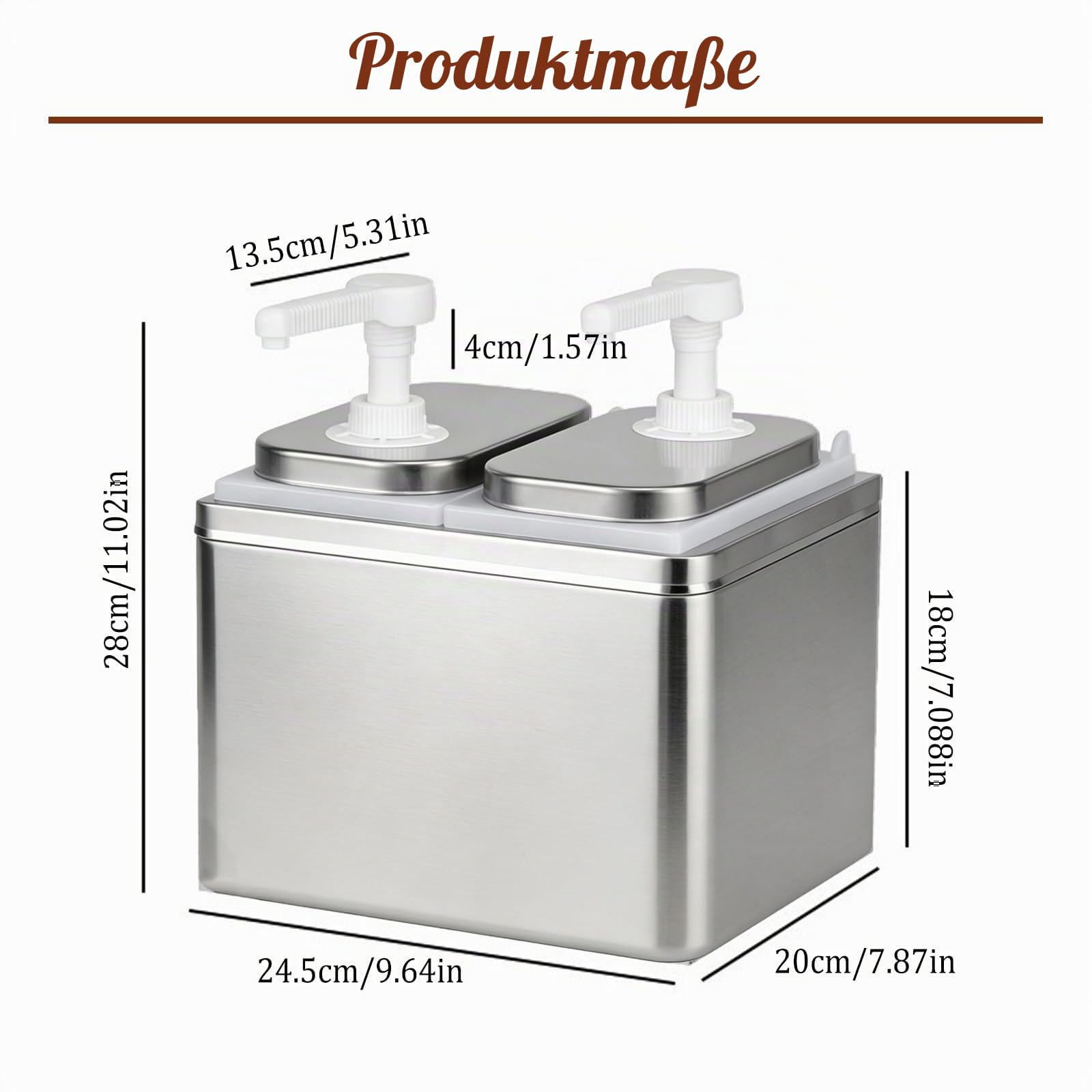 4L Ketchup Spender aus 304 Edelstahl,Sirup Spender,Honigspender,Dosierspender Saucenspender Pumpstation mit 2 x 2L Behältern,30 ml pro Pumpstoß,tropffrei für Ketchup,Mayo,Senf & mehr