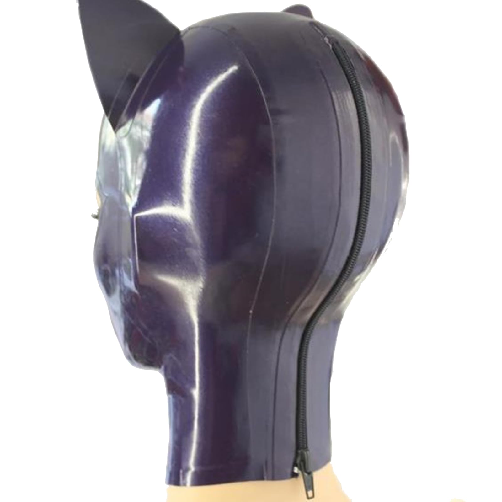 Bondage Latex Maske BDSM Halloween Mask Reißverschluss Hinten mit Ohren Kopfbedeckung für Party Unisex Cosplay Urlaub(Size:XL-70CM)