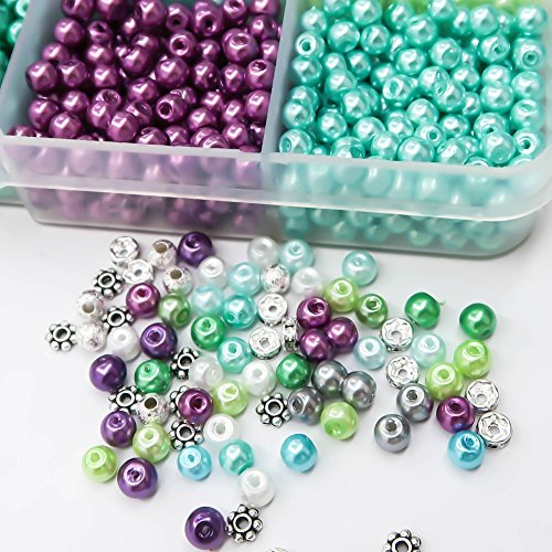 TOAOB 3800pcs Glass Beads Kit 4mm Multicolor Pearl Beads and Metal Spacer Beads with 1 Roll Crystal Elastic String for Crafts Bracelet Necklace Jewelry Making