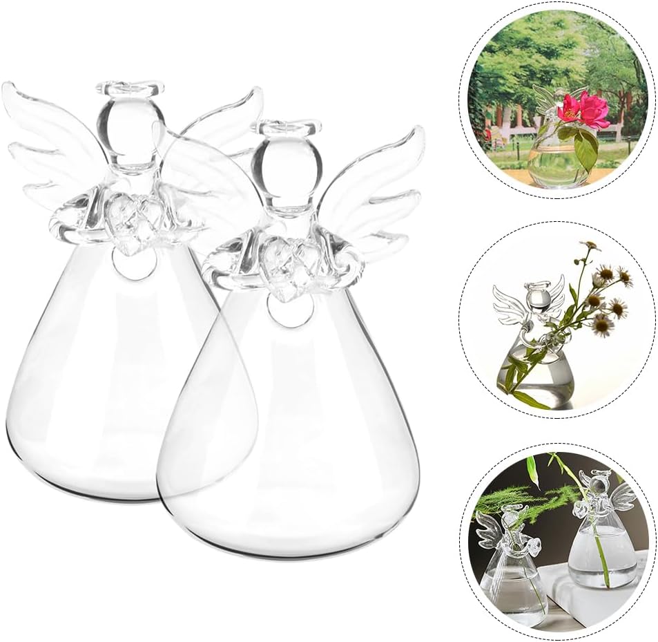 IMIKEYA Angel Flower Vase: 2pcs Angel Hanging Glass Plant Flower Vase Tiny Planter Hanging Glass for Hydroponic Plants Desktop Home Garden Decor (Pack of 2)