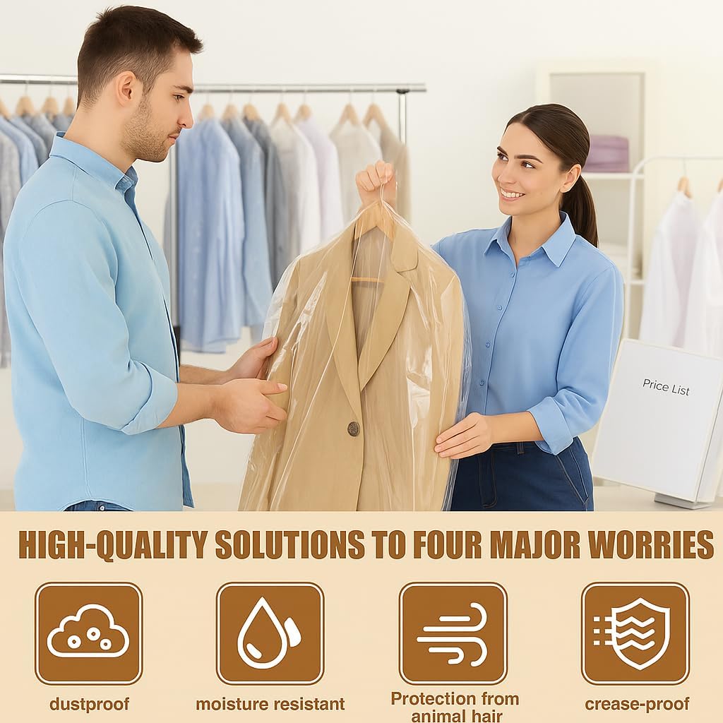 40 Pack Clear Plastic Garment Bags, 35.5" x 23.5", Clothes Covers for Hanging, Dry Cleaning Bags for Closet Storage, Dust-Proof Transparent Covers for Shirts, Suits & Jackets