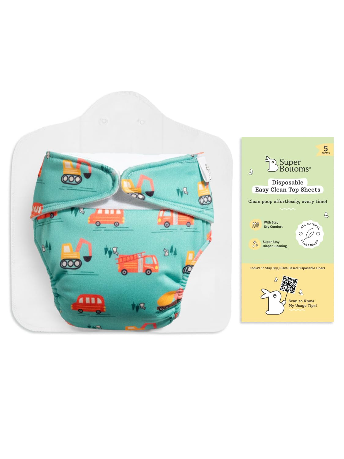 SuperBottoms SuperSoft Freesize UNO Cloth Diaper with Velcro | Disposable Liners (Pack of 5) | Reusable, Washable Baby Cloth Diaper with Adjustable Fit for Daily Use-image-16