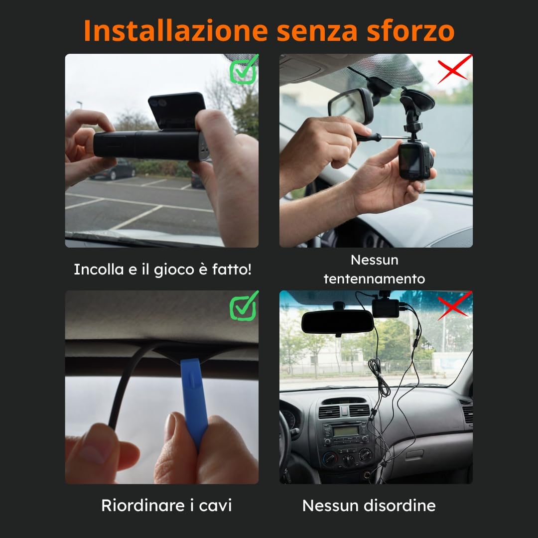Faas S80 Dash Cam Auto 4K Fronte e Retro – Telecamera per Auto con Scheda 64GB Inclusa, WiFi, Visione Notturna, G-Sensor, Modalità Parcheggio & Grandangolo 160°