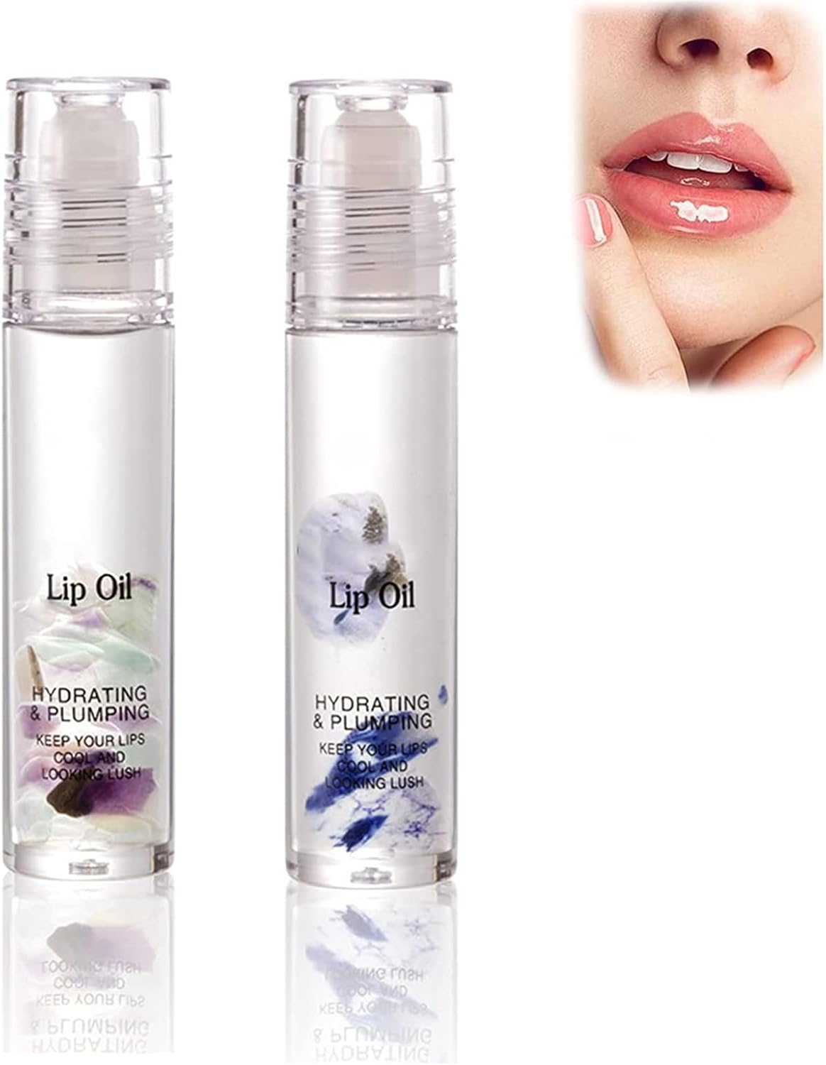 Amazon 2023 天然クリスタル保湿リップグロス、ロールオンリップグロス、リッププランパーグロス、リップグロスクリア、防水、長持ち