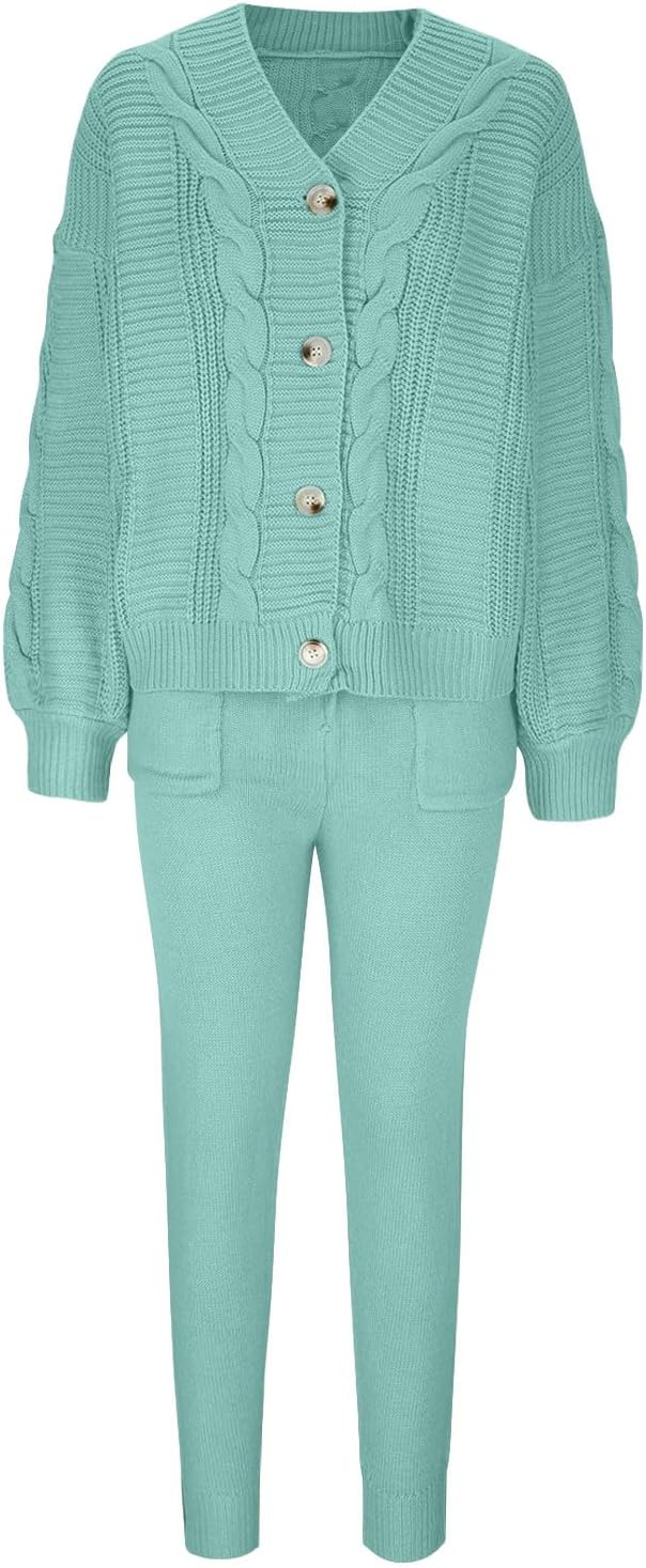 Women 2 Piece Outfits Sweater Set Oversized Cardigan Sweatsuits Long Sleeve Tops Jogger Pants Fall Loose Tracksuit