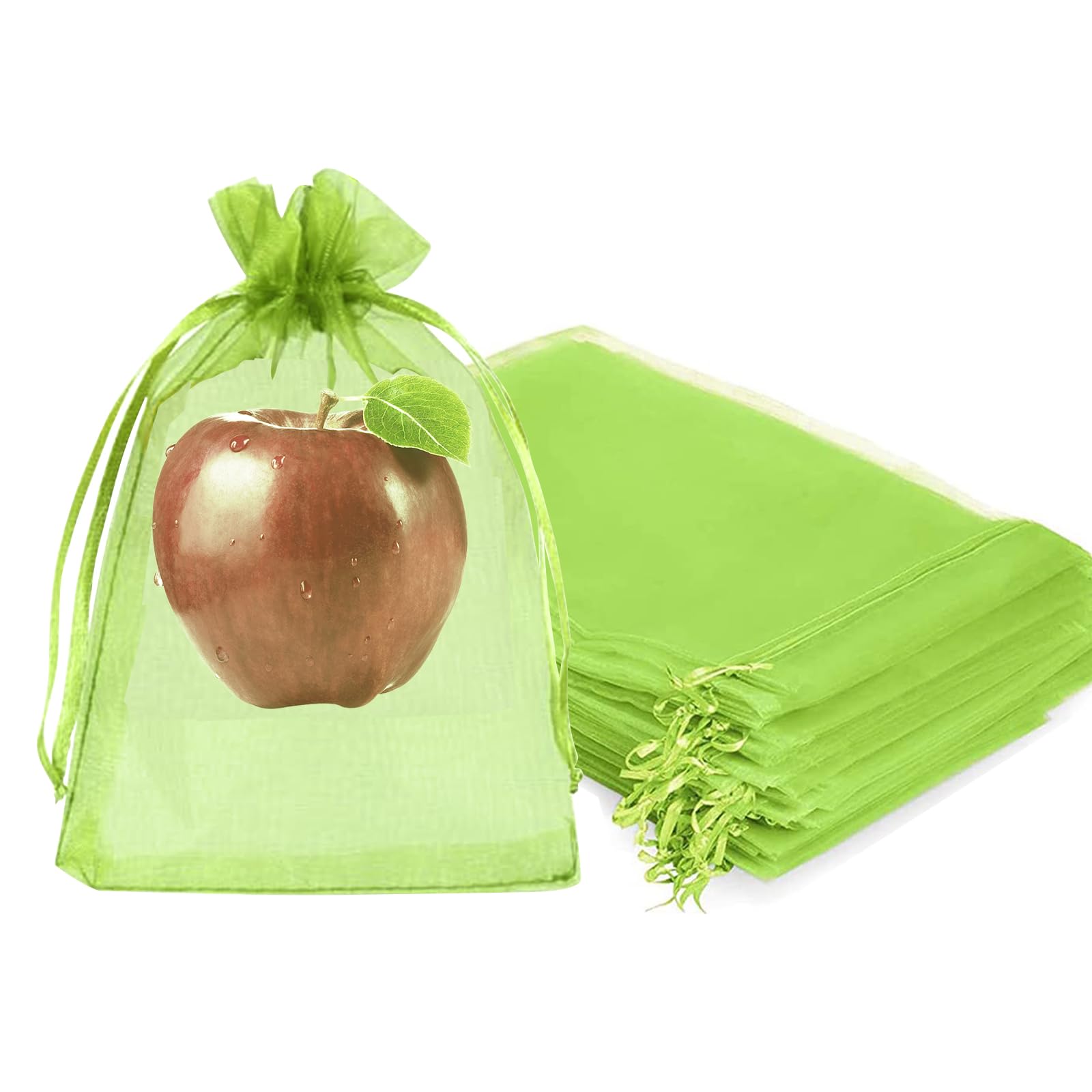 Fruit Protection Bags, Fetanten 50 PCS 6 x 8 Inch Mesh Drawstring Bag for Fruit Trees, Small Green Garden Fruit Plant Netting Cover Bag Protect Blueberry Tomato Apple Mango from Bird Insect Pest