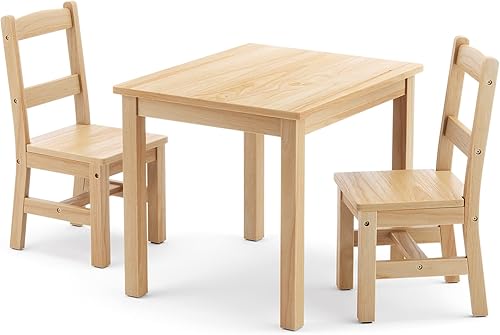Curipeer Rubberwood - Juego de mesa y silla para niños, resistente al agua, con 2 sillas, almohadilla antideslizante y diseño de borde de cascada,