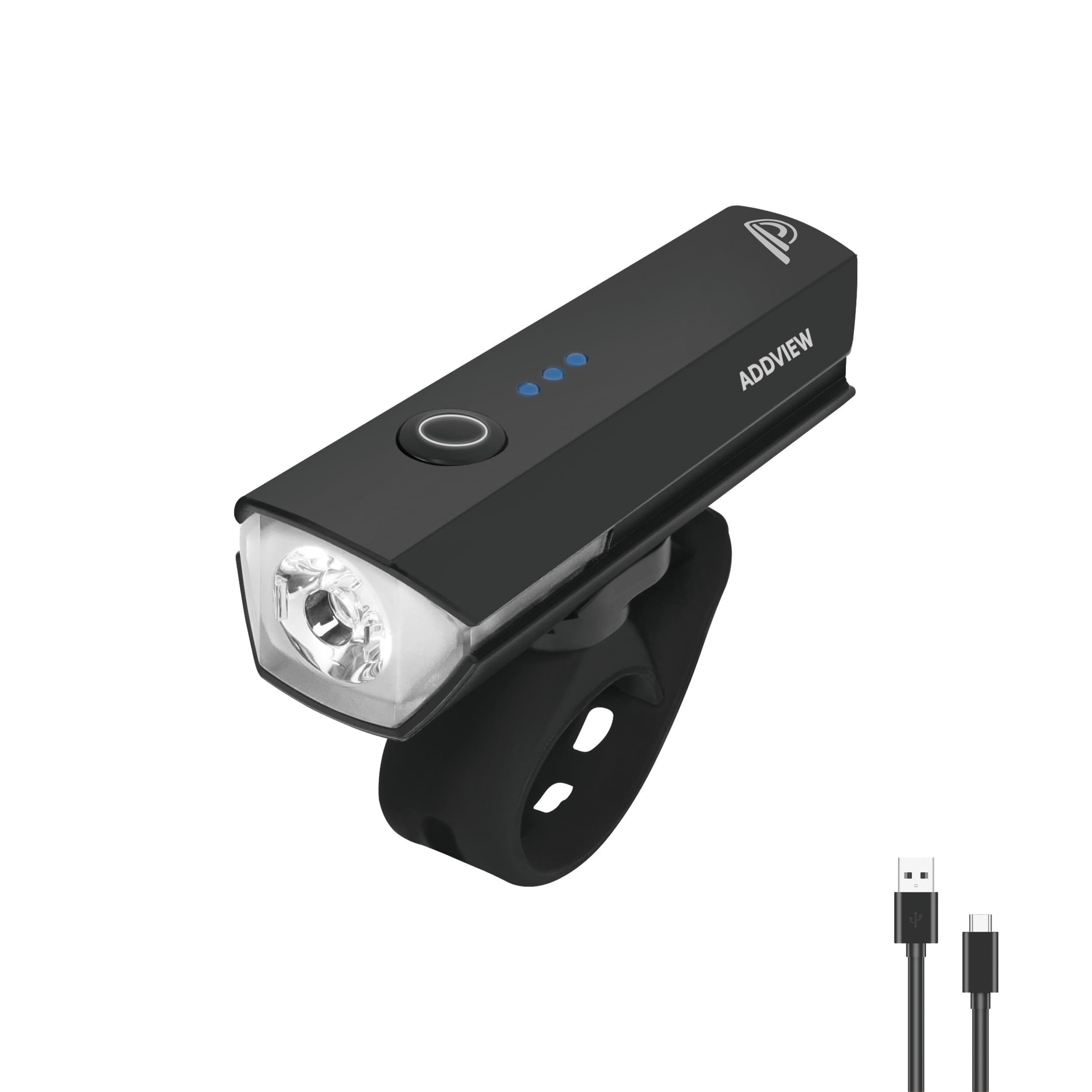 Bike Light for Night Riding, 600 Lumens Ultra Bright, USB-C Rechargeable, Waterproof, with Battery Indicator and Adjustable Silicone Strap