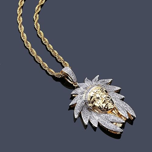Miniatura 6 de Collar de jefe indio para hombre, collar con colgante de cabeza india nativa americana con cadena de 23.6 pulgadas, collar de guerrero vikingo,