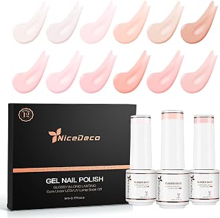 Nicedeco Rubber Base Gel Polish for Nails, Hema Free, Cruelty Free, Vegan, 12 Pcs Rubber Gel Nail Strengthener Nude Pink Nail Polish Kit 2