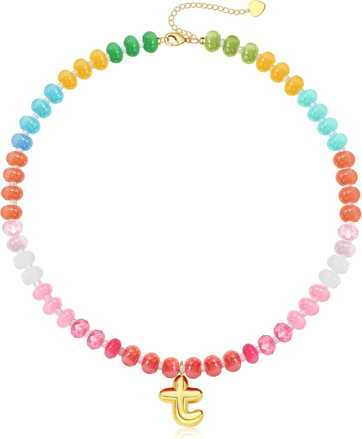 Initial Necklaces for Women, Beaded Necklaces for Women with Bubble Necklace Letter Stocking Stuffers for Teens Trendy Stuff Colorful Gemstone Choker 14k Gold Letter A-Z Pendant Summer Beach Christmas Birthday Jewelry for Her Girlfriend Sister