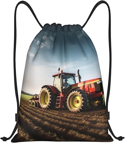 VACSAX Mochila con cordón Deportes Resistente al Agua Bolsa de Cuerda Tractor Granja Imprimir Gimnasio DrawString Mochilas, Negro -