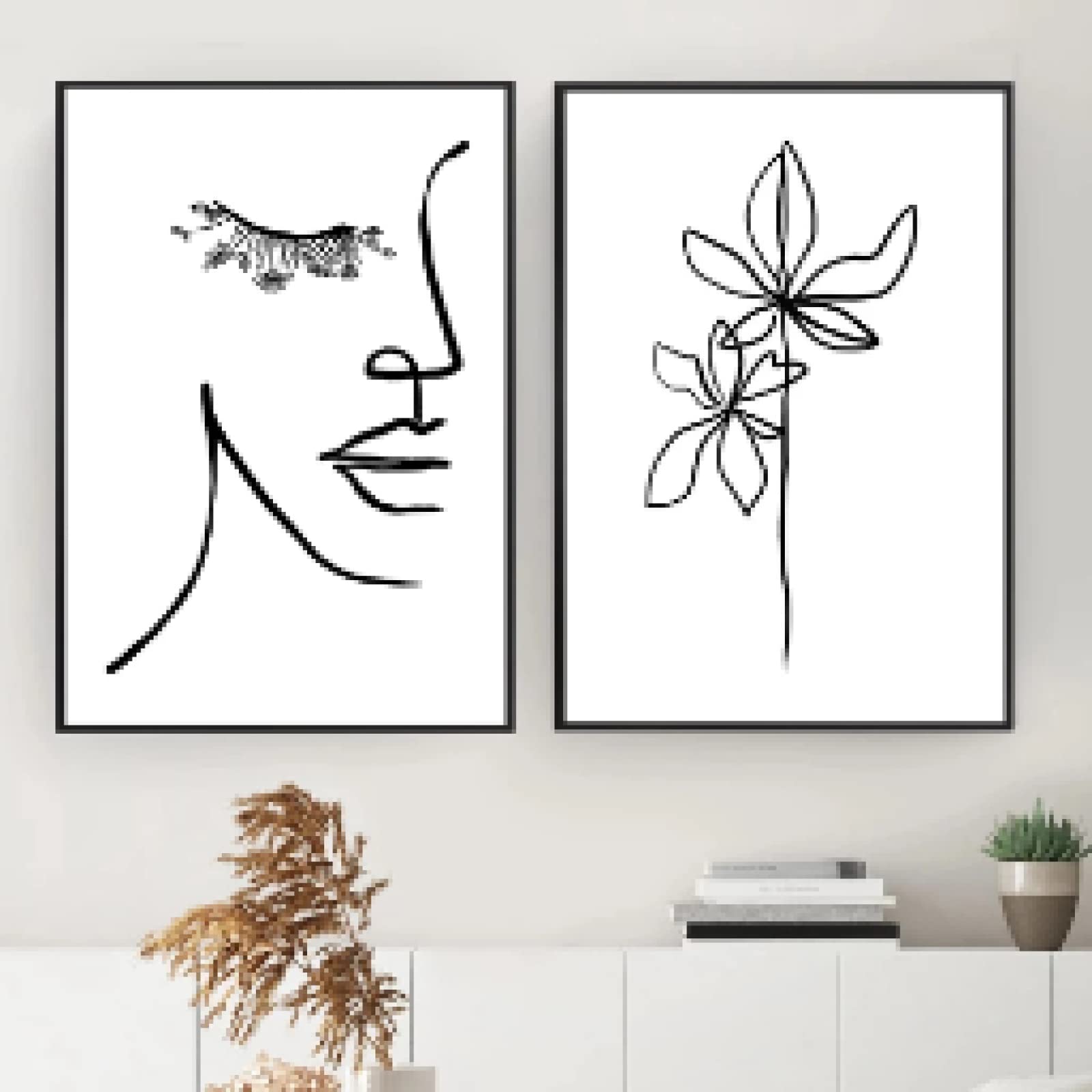 Dessin au trait fille affiche fleur moderne deco murale - 7