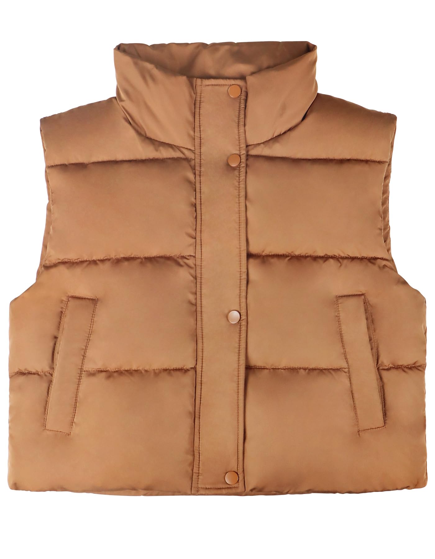 wueaoa Puffer Vest Women Sleeveless Cropped puffer Jacket Winter Lightweight Warm Outerwear Stand Collar Coat with Pockets-picture-31