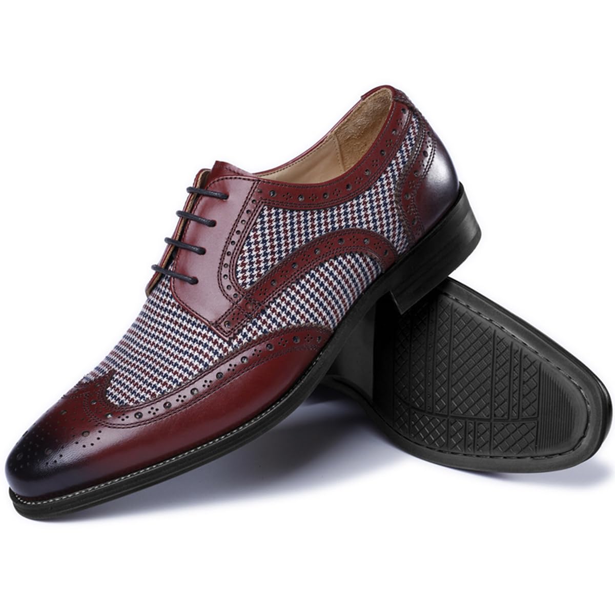 Scarpe Formali in Pelle da Uomo Scarpe Brogue Oxford Bicolore Vintage Stringate per la Festa, Antiscivolo Suola Gomma
