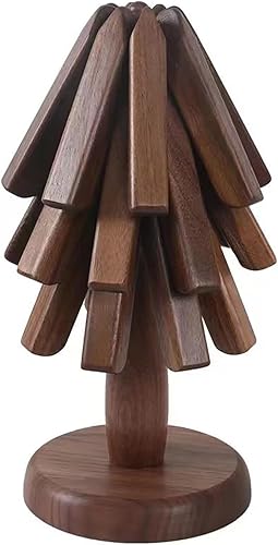MDPSDS Salvamanteles de madera con soporte, juego creativo de salvamanteles en forma de árbol para platos calientes, almohadillas plegables de