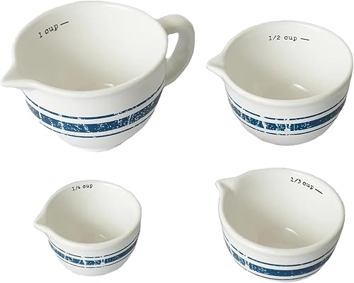 Your Heart's Delight by Audrey's 8PT1385 - Tazas medidoras de dolomita con rayas azules y blancas y azules de 3.75 x 6.25 pulgadas