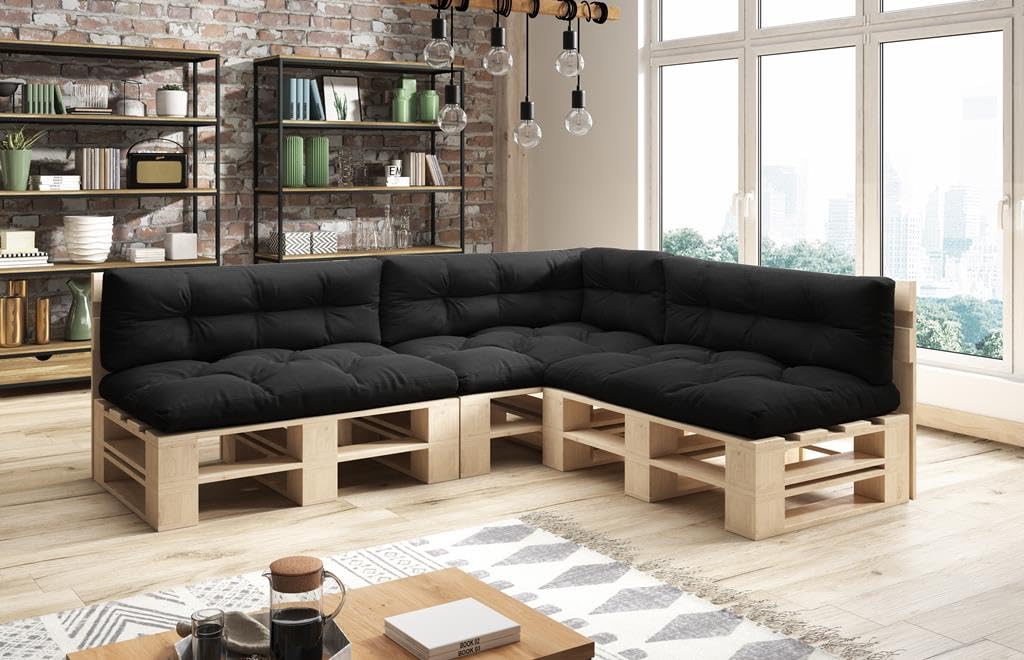 Palettenmöbel Mp Bank 120 x 80 x 40 cm Natur | Europaletten Indoor und Outdoor Lounge Gartenmöbel Holz Gartenmöbel Set Lounge Möbel Terrasse Balkon Loft Stil Paletten