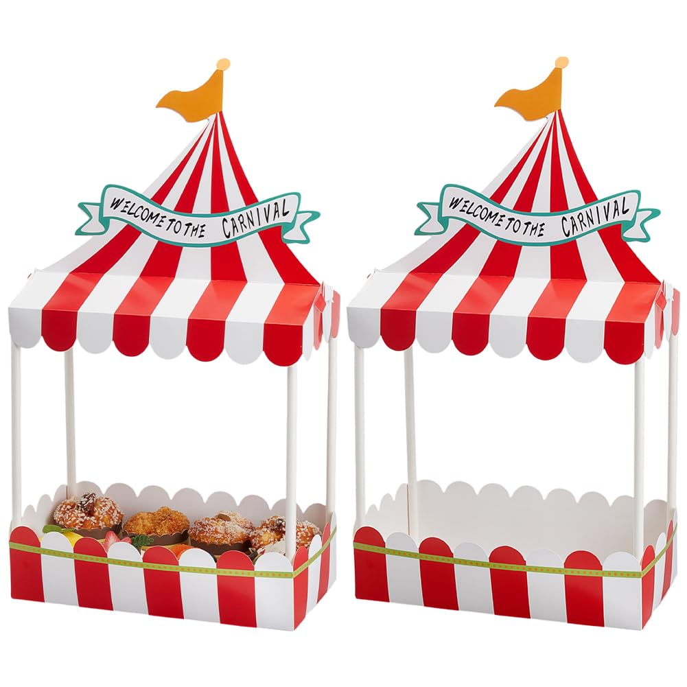 WEBEEDY 2 Stück Karneval Cupcake Ständer Dessert Tisch Display Set Rot Weiße Streifen Popcorn Stand Tischdekoration Kuchen Snack Halter Für Geburtstage Hochzeit Zirkusparty