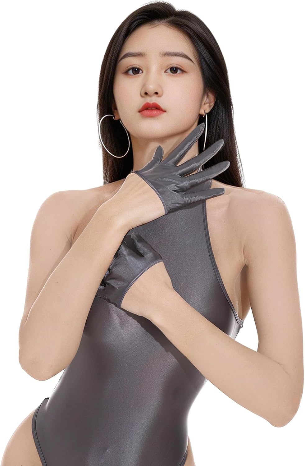 Kaerm Stretch Satin Short Half Palm Gloves for Lolita Birthdays Dance Gear Festival Accessory Glossy Material