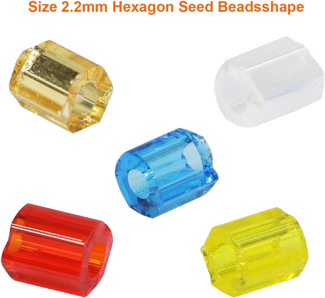 10/0 Glass Hexagon Seed Beads with Beading Needles About 21600pcs in Box , Seed Beads for Jewelry Making, Hexagon 2 X 2.2mm(900pcs/Color, 24 Colors) - Image 3