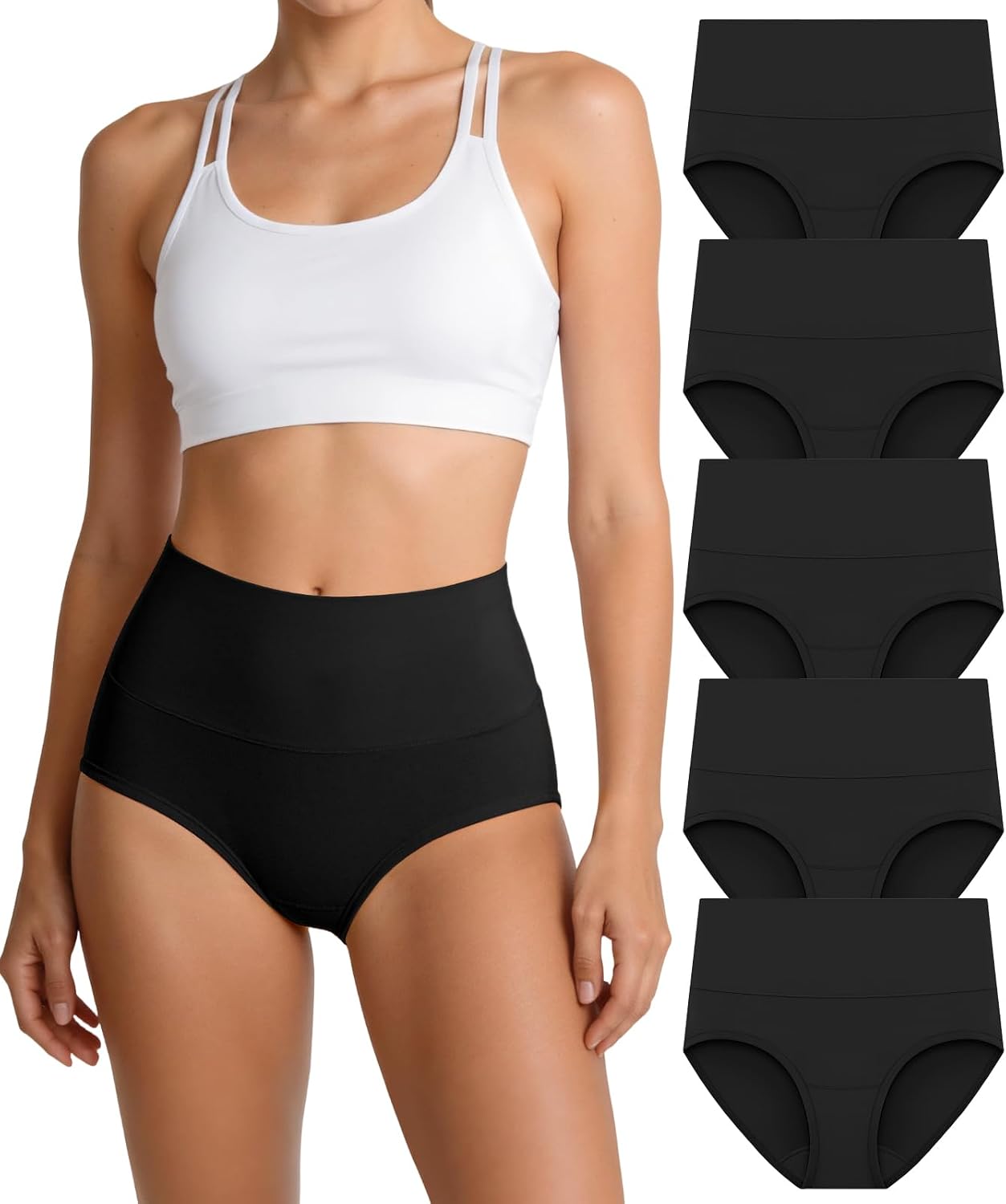 Women's Underwear Cotton Briefs Full Coverage Ladies Panties Double Layer Crotch Breathable Stretchy Soft 5 Pack