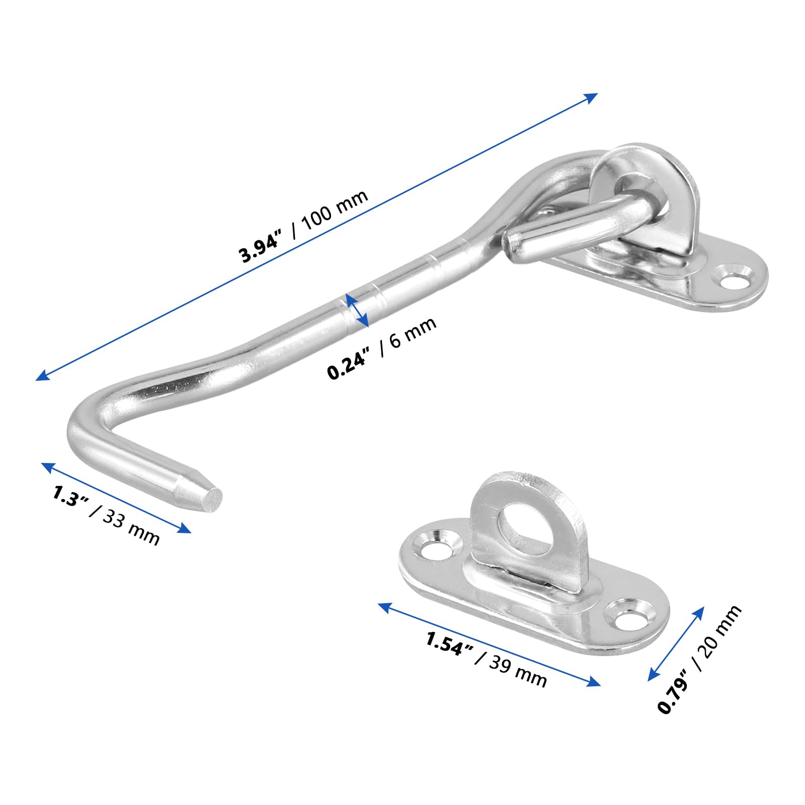 MANCHAP 10 Pack 4 Inch Silver Cabin Hook and Eye Latch, 100mm Small Door Gate Latch and Eye Latch with Screws for Window, Shed, Closet - Image 2