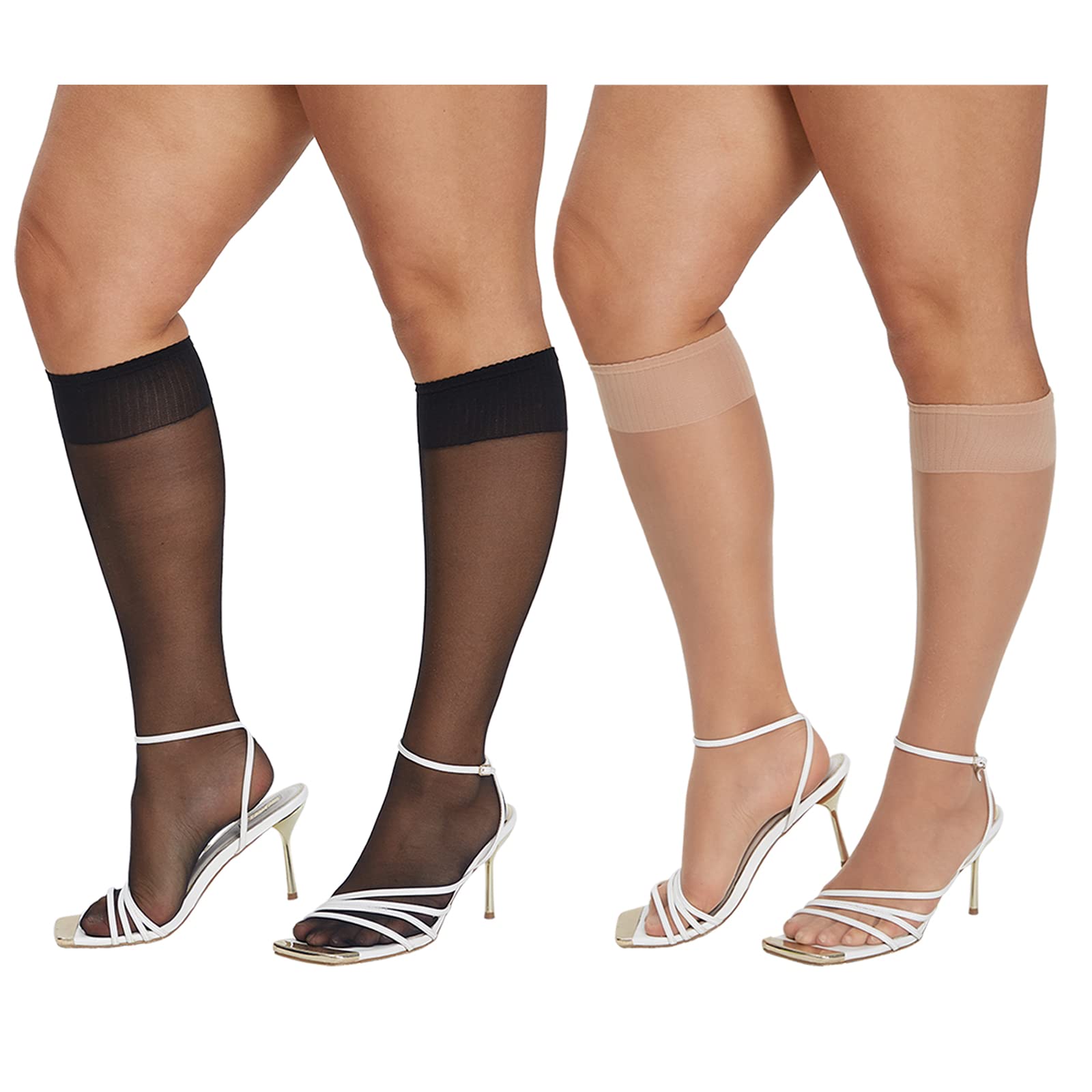 MANZI Plus Size Lady's Knee High Sheer Stockings for Women 6 Pairs Pack