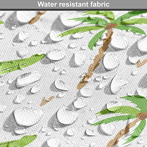 Image of Lunarable Alligator Fabric by The Yard, Cartoon Crocodiles with Tropic Palm Trees Design Composition, Decorative Fabric for Upholstery and Home Accents, 1 Yard, Lime Green