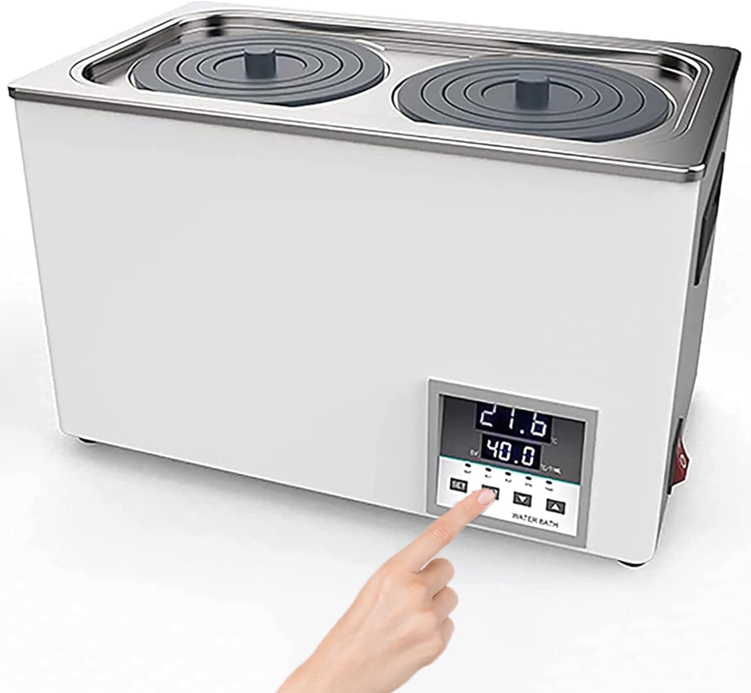 Digital Thermostatic Lab Water Bath, Double Hole Electric Water Bath Heater, with Timing and Anti-Dry Burning Function, 360° Circulating Heating, for Scientific Experiments
