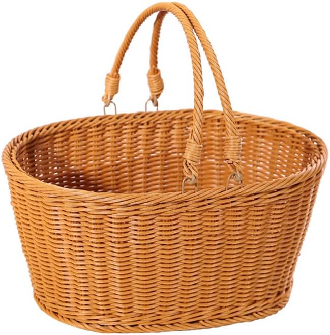 Bread Basket Poly-Wicker Fruit Bowls Food Storage Handmade Serving Basket for Home (Oval)