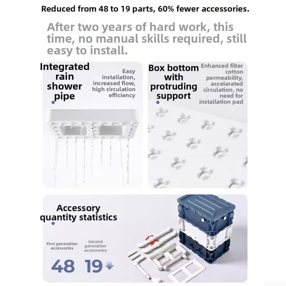 Aquarium Filter Box 2 Schichten PP Kunststoff Regen Dusche | Regendusche integriert, hoher Durchfluss, einfache Installation, 2 Schichten, leiser Betrieb