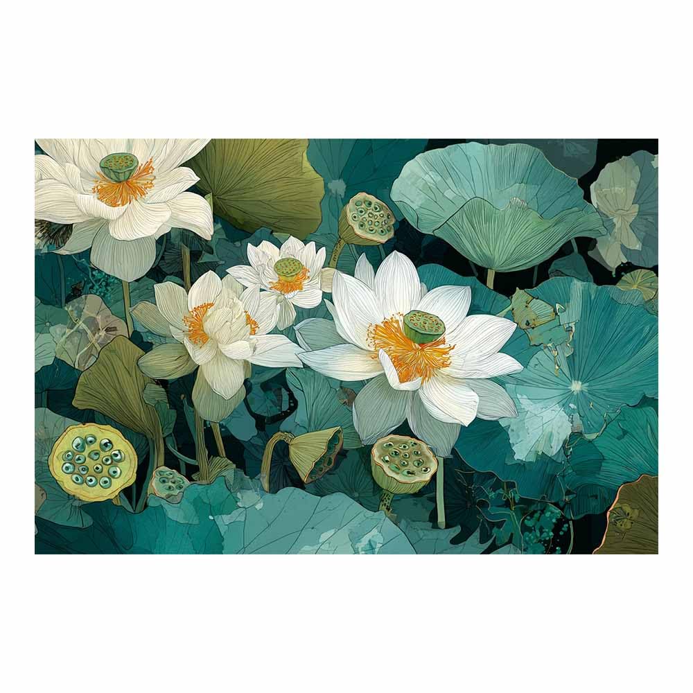 Xeniou Multicolor Flower Wall Art Canvas White Lotuses Illustration Canvas Wall Art, For Bedroom Office Home Decorations(Multicolor)-80X120cm Unframed