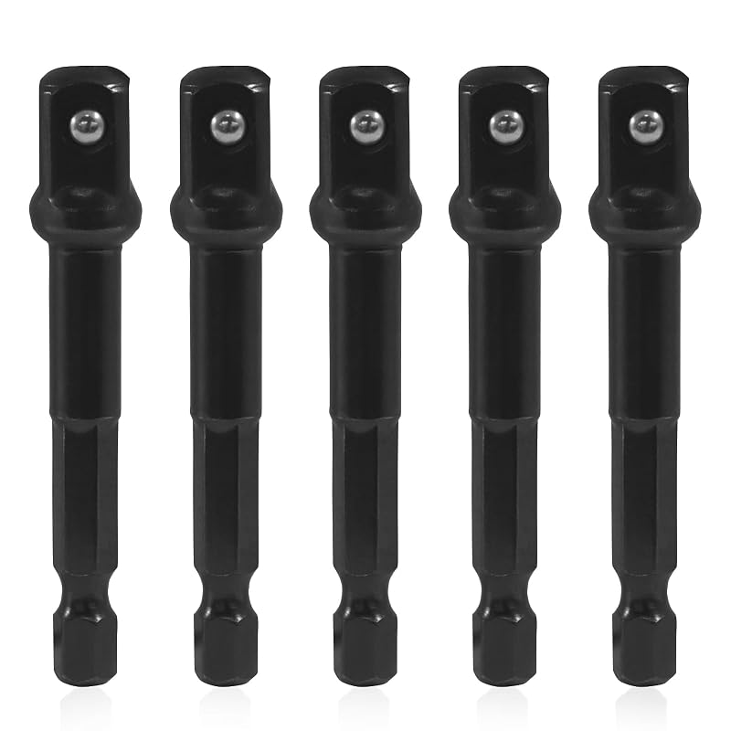 Kit com 5 Adaptadores de Soquete de Impacto, Haste Sextavada de 6,35 mm para Encaixe Quadrado de 9,525 mm, Comprimento de 6,5 cm, Aoserge
