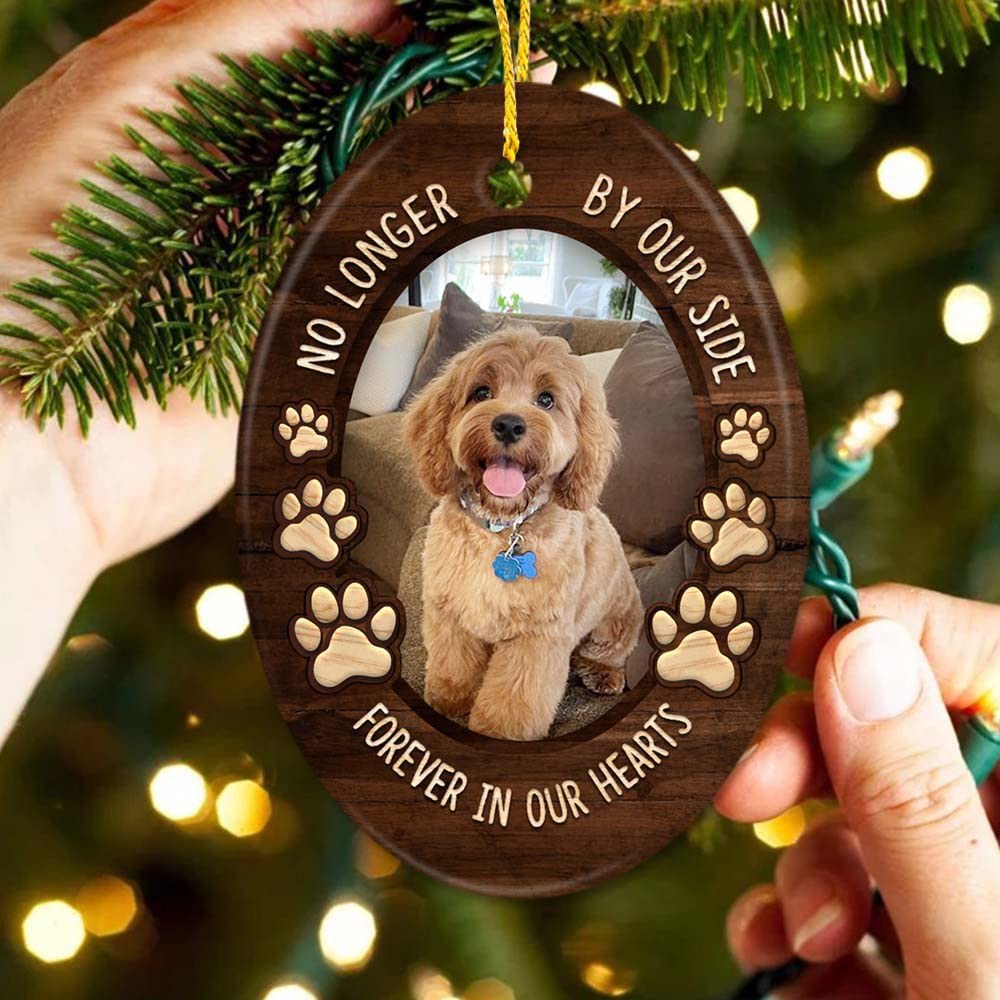 TheUnifury Custom Dog Memorial Ornament - Rememberance Ornament for Loss of A Pet - Dog Memorial Gifts Personalized - No Longer by Our Side Forever in Our Hearts