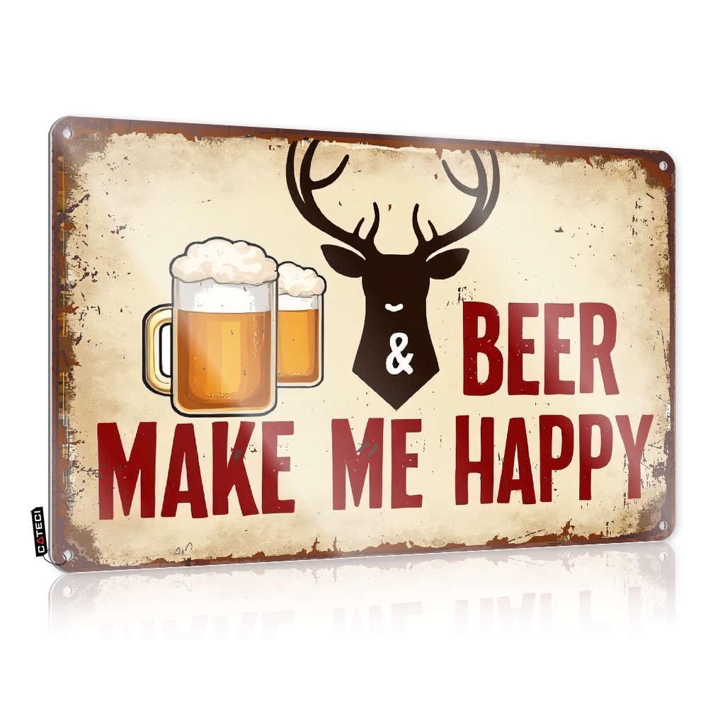 Fzfn Colour Cool Matal Sign, Stuff Soft Area Deer & Beer Make Me Happy | Farmhouse Living Room Decor(30X40cm)