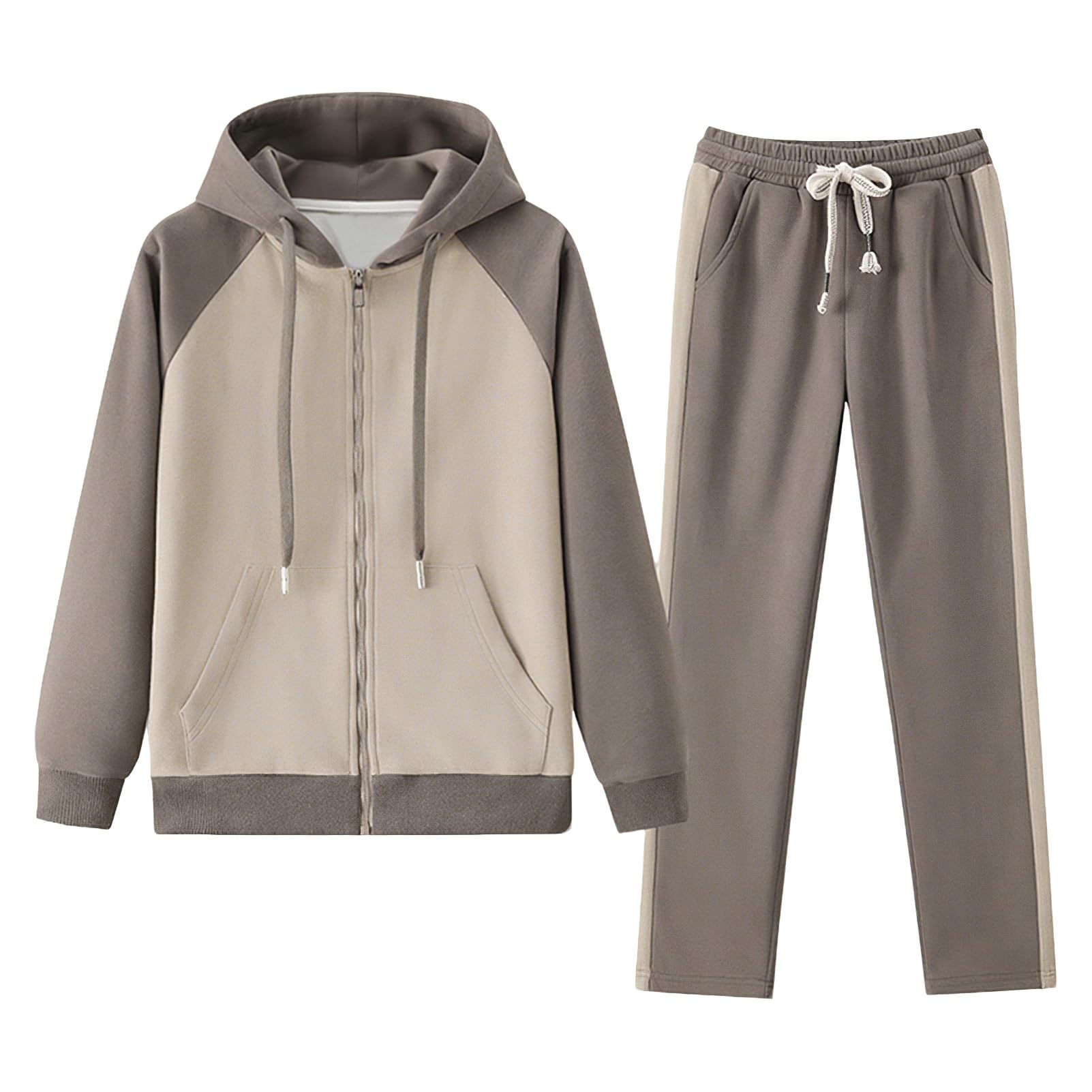 amropi Femme Survêtement doublée de Fourrure Ensemble Veste Sweat à Capuche Jogging Pantalon Tenue de Sport