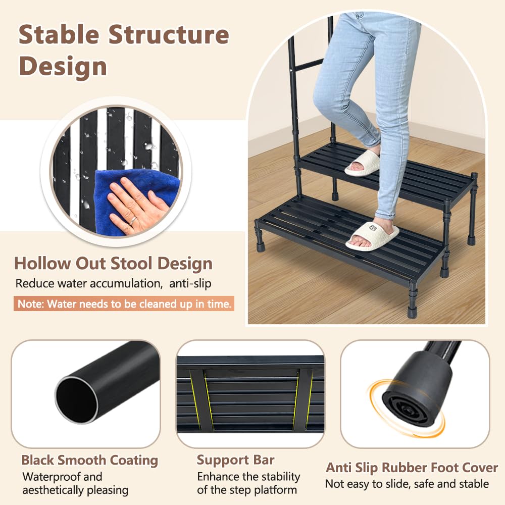 Taburete de seguridad para autocaravana, escalera de 2 escalones para exteriores, escalera de 2 escalones con pasamanos, escalones resistentes, escaleras para bañera de hidromasaje, remolques de
